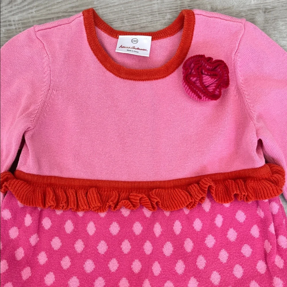 Hanna Andersson Bright Ideas Sweater Dress Top Pink Tiered Ruffle Girls 110 / 5‎